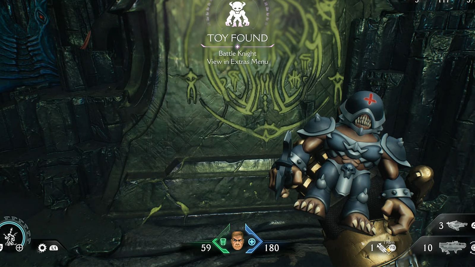 Battle Knight Toy in Doom The Dark Ages (Image via Bethesda || YouTube/@BackseatGuides)